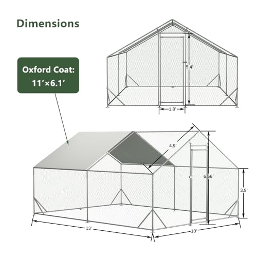 Sturdy Walk-in Chicken Run with Galvanized Steel Frame and PVC-Coated Hexagonal Wire Mesh for Outdoor Poultry Enclosure (3x4m) - color: 3x4m