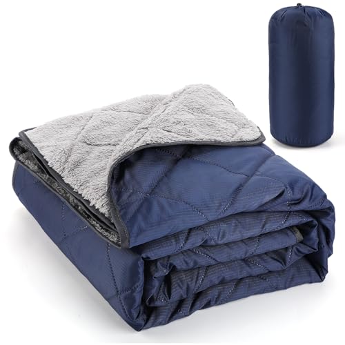 Aulock 55''W x 60''L Outdoor Waterproof Blanket for Camping- Portable & Windproof Navy Blanket with Sherpa Fleece Lining for Stadium, Car, Pet, Picnics - color: Navy, size: 55'' W x 60''L