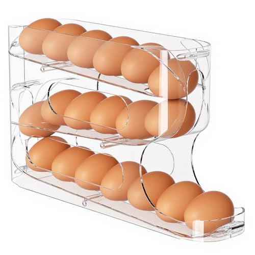 Sotfamily Clear FIFO Egg Holder for Fridge, Egg Dispenser for Eggs 18 Count | 1-Pack Automatic Rolling Egg Organizer for Refrigerator, Space-Saving Egg Roller/Container/Storage for Kitchen Countertop - size: 1 Pack