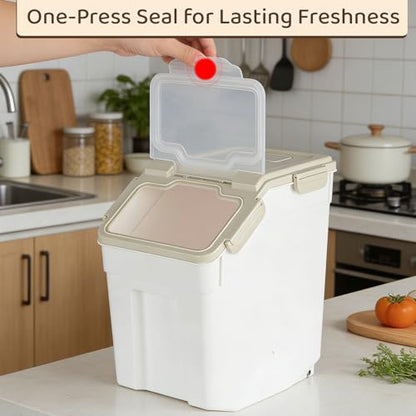 Saim Large 25LB Flour & Rice Storage Container with Wheels, 2Pack Airtight BPA Free Food Storage Bin with Measuring Cup & Scoop for Dry Food, Dog Cat Pet Food, Grain, Cereal, Sugar - Grey - color: 2Pack 25lb Grey