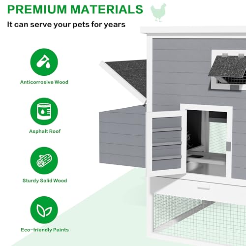 117''L Extra Large Chicken Coop with Run, Wooden Hen House for 4-8 Chickens, Outdoor Poultry Cage Rabbit Cage Duck House with 4 Nesting Boxes, Ramps & Tray, 116.5''L*59''W*46.6''H - size: 116.5''L*59''W*46.6''H