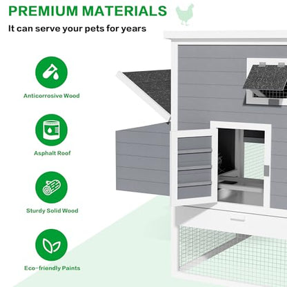117''L Extra Large Chicken Coop with Run, Wooden Hen House for 4-8 Chickens, Outdoor Poultry Cage Rabbit Cage Duck House with 4 Nesting Boxes, Ramps & Tray, 116.5''L*59''W*46.6''H - size: 116.5''L*59''W*46.6''H