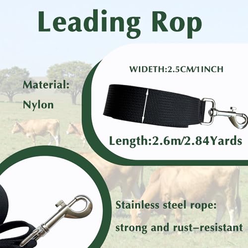 Cattle Cow Calf Halter, Calf Halter with Leading Rope, 18.9-23.23 Inch Adjustable Nylon Livestock Cattle Halter for Cattle, Miniature Horses, Foals, Donkeys, Goats (Black)