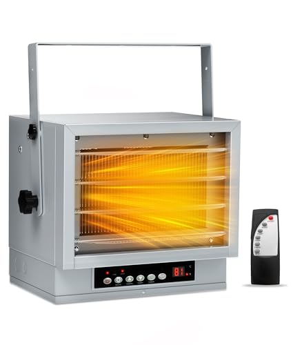 Electric Garage Heater for Indoor Use - 7500W, 240V Wall/Ceiling/Floor Mounted Shop Heater, Dual Overheat Protection & 3 Adjustable Angles, Industrial Heavy-Duty Heaters for Workshop, Warehouse - color: Grey