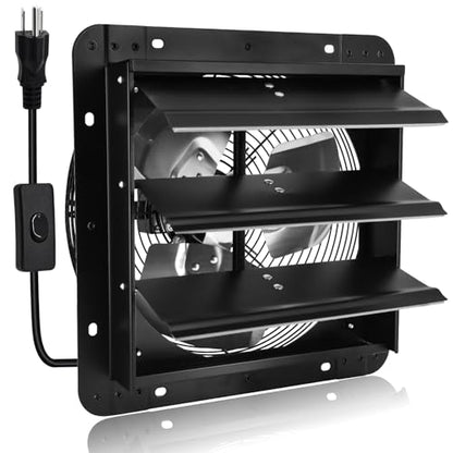 Criditpid 12 Inch Pure Copper Shutter Exhaust Fan, Black Through Wall Ventilation Exhaust Fan with ON/OFF Switch for Gable, Home, Shed, Garage, Basement, Kitchen, Attic Ventilation, 970CFM, 1680RPM. - color: with ON/OFF Switch, size: 12 Inch Exhaust Fan