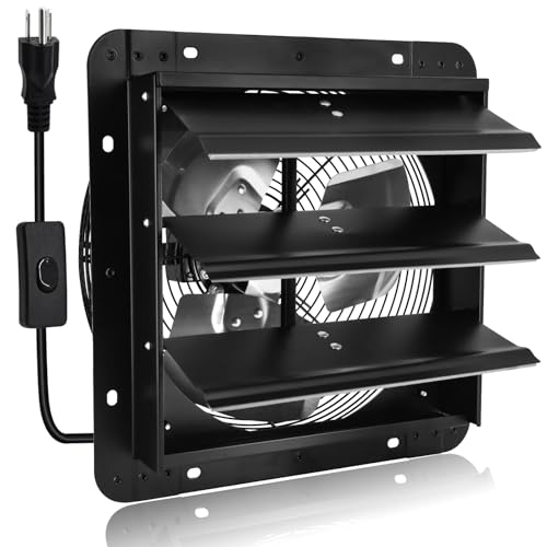 Criditpid 12 Inch Pure Copper Shutter Exhaust Fan, Black Through Wall Ventilation Exhaust Fan with ON/OFF Switch for Gable, Home, Shed, Garage, Basement, Kitchen, Attic Ventilation, 970CFM, 1680RPM. - color: with ON/OFF Switch, size: 12 Inch Exhaust Fan