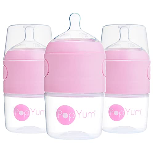 PopYum 5 oz Pink Anti-Colic Formula Making Baby Bottles, 3-Pack | #1 Slow Flow Nipples, 150 ml, BPA-Free, Natural Latch, Formula Making with Mixing Dispenser - color: Pink, size: 5 Ounce (Pack of 3)