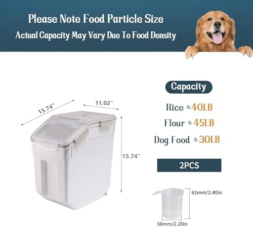 Large Flour Storage Container Bin 50lb, 2Pack Airtight Rice Storage Containers with Wheels Seal Locking Lid, BPA Free with Measuring Cup&Scoop for Flour, Rice, Grain(Gray) - color: Gray