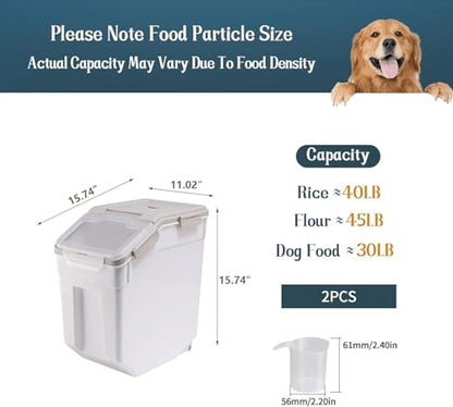 Large Flour Storage Container Bin 50lb, 2Pack Airtight Rice Storage Containers with Wheels Seal Locking Lid, BPA Free with Measuring Cup&Scoop for Flour, Rice, Grain(Gray) - color: Gray