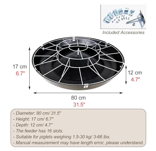 Anti-Waste Round Plastic Pig Feeder, Multi-Compartment Livestock Water Trough, Homestead Feed Trough for Piglet, Duck, Chicken, Rabbit(Double Rack,80cm/31.5"(16 Slots)) - color: Double Rack, size: 80cm/31.5"(16 Slots)