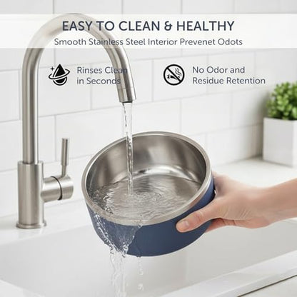 Dog Bowls, Stainless Steel Dog Food and Water Bowl for Small to Large Breed, Anti-Slip, Dishwasher Safer, Rust-Resistant, Easy to Clean, Weighted Durable Metal Bowl (Navy, 40 oz) - color: Navy, size: 40 oz