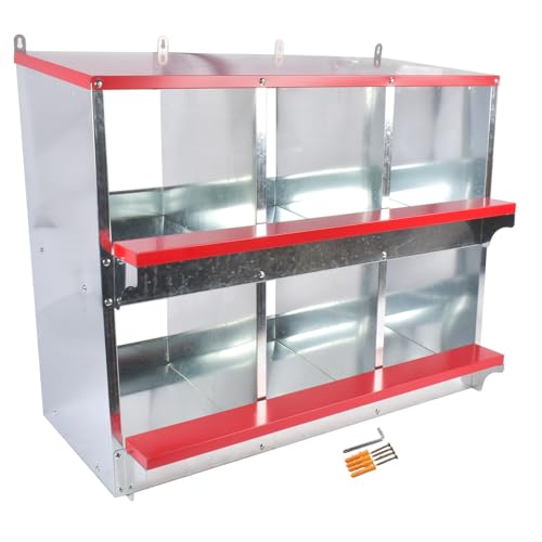 Chicken Nesting Boxes - 3-Compartment Metal Wall-Mounted Poultry Nest Box for Chickens, Hens, and Ducks - Easy Egg Collection - Large Vented Holes - Chicken Coop Equipment (6 Compartments) - size: 6 Compartments