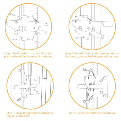 Heavy Duty Gate Latch for Wooden Fence, Black Post Mount Automatic Gravity Lock, Self-Locking Gate Latch for Wooden/Vinyl Fence, Pool, Garden & Outdoor Gates