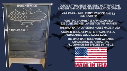 Made in USA- XL Black Stained Pine Bat House, 3 Chamber Bat Box, Easy-to-Install Wooden Bat House Kit, Weather-Resistant Bat Houses for Outdoors, with Mounting Screws - Applewood Outdoor - style: XL 3 Chamber Black