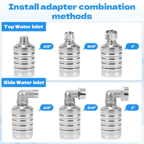 304 Stainless Steel Float Valve with 1/2", 3/4" & 1" Adapters – Fully Automatic Water Level Controller for Water Tanks, Aquariums, Livestock Troughs, Pools, Distillers and Ponds