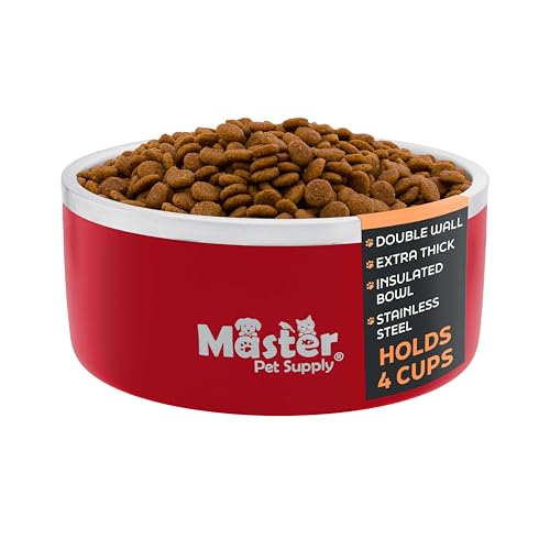 Master Pet Supply Stainless Steel Dog Bowls - 32 oz, Heavy Duty - Crimson Flame, Double Wall Extra-Thick Insulated, Non-Slip Pet Water Bowl for Dogs, Cats & Pets, Anti Rust Metal, Dish Washer Safe - color: Crimson Flame, size: 4 Cups (32 oz)