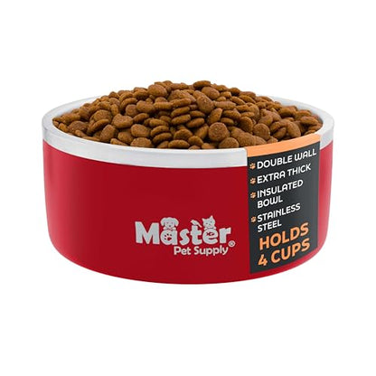 Master Pet Supply Stainless Steel Dog Bowls - 32 oz, Heavy Duty - Crimson Flame, Double Wall Extra-Thick Insulated, Non-Slip Pet Water Bowl for Dogs, Cats & Pets, Anti Rust Metal, Dish Washer Safe - color: Crimson Flame, size: 4 Cups (32 oz)