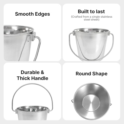 0.5 Gallon Heavy Duty Stainless Steel Bucket - Rust-Resistant Metal Bucket for Feeding & Watering Pets, Livestock & Cleaning - Perfect for Crates, Kennels, Cages & Hang on Fences - 2 Quart - size: 2 Quarts