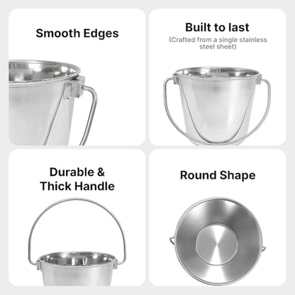 0.5 Gallon Heavy Duty Stainless Steel Bucket - Rust-Resistant Metal Bucket for Feeding & Watering Pets, Livestock & Cleaning - Perfect for Crates, Kennels, Cages & Hang on Fences - 2 Quart - size: 2 Quarts
