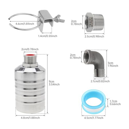 2pcs 1/2 inch Water Float Valve, 304 Stainless Steel Automatic Water Level Control Float Valve 1/2in to 3/4in Auto Shut Off for Fish Tank Swimming Pool Livestock Trough - style: Style 2