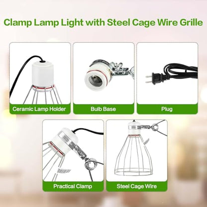Simple Deluxe Clamp Lamp Light with Steel Cage Wire Grill Up to 250W E26 Socket (No Bulb Included), 6' Cord, 1 Pack - size: Lamp Cage (250 Watts), style: 1-Pack (Ceramics)