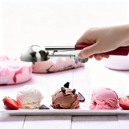 TOPKITCHEN Commercial-Grade Ice Cream Scoop 1.33 oz, 18/8 Stainless Steel Cookie Scoop with Plastic Handle, Portion Control Disher Scoop for Bakeries, Restaurants & Dessert Shops, #24, Red - size: 1.33 oz - Red