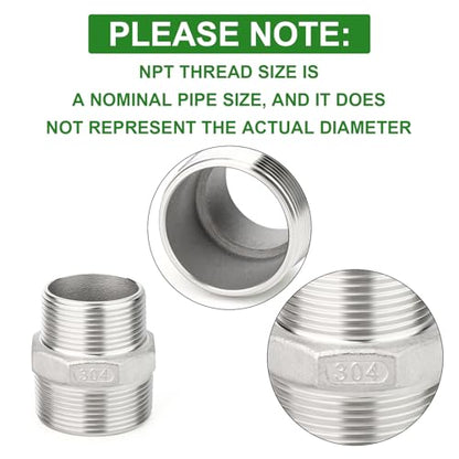 TAISHER 2PCS Cast 304 Stainless Steel Hex Nipple, Reducer Pipe Fitting 1-1/2" NPT Male x 1-1/4" NPT Male - size: 1-1/2" NPT x 1-1/4" NPT