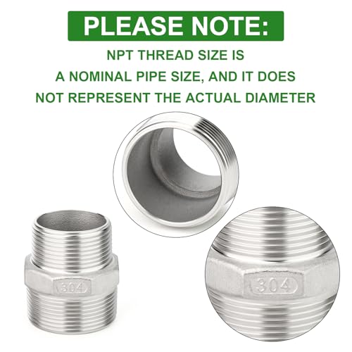TAISHER 2PCS Cast 304 Stainless Steel Hex Nipple, Reducer Pipe Fitting 1-1/2" NPT Male x 1-1/4" NPT Male - size: 1-1/2" NPT x 1-1/4" NPT