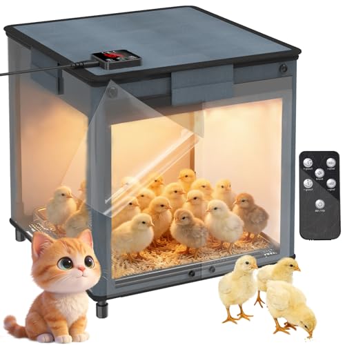 Brooder Box for Chicks, 4-in-1 Chick Starter Kit, Brooder Heating Plate with Adjustable Temp (7795) & 9H Timer, Baby Chicken Pen, Chicken Feeder, Waterer, 200W Poultry Coop Heater for Ducks, Quails