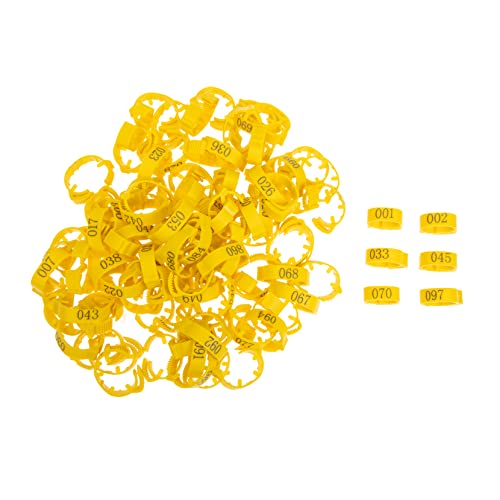 Kisangel 100pcs Adjustable Chicken Leg Bands Numbered Poultry Identification Rings for Easy Chick and Bird Identification Lightweight and Safe Material for Pigeons and Poultry Use - color: Yellow