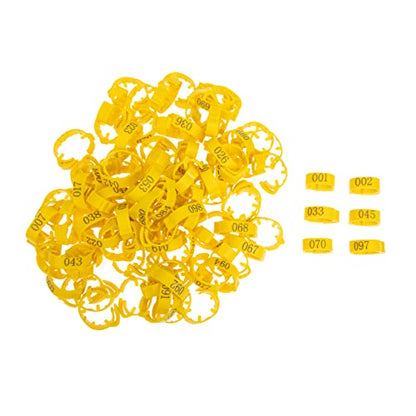 Kisangel 100pcs Adjustable Chicken Leg Bands Numbered Poultry Identification Rings for Easy Chick and Bird Identification Lightweight and Safe Material for Pigeons and Poultry Use - color: Yellow