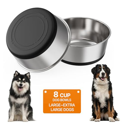 Food Grade 304 Stainless Steel Dog Bowls with Non-Slip Rubber Bottom,Food and Water Bowl for Feeding Dogs and Cats, Dishwasher Safe, Rust Resistant, BPA Free(Set of 2) (Black, 8 Cup) - color: Black, size: 8 Cup