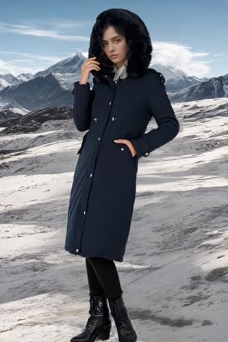 RISISSIDA Women Winter Parka Puffy Coat for Deep Cold,Thicken Puffer Jacket with Long Fur Collar Hooded,Warm Bubble Overcoat - color: Blue, size: X-Large