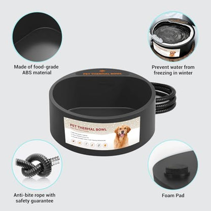 2.2L Heated Dog Bowl, Provides No Freeze Water, Pet Water Heater for Dogs/Cats/Chickens/Birds/Livestock, Black - color: Black