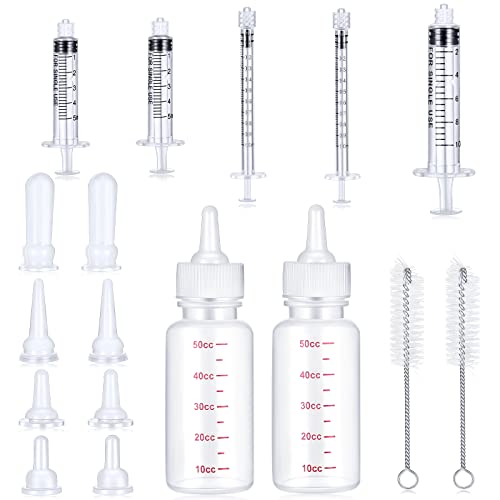 Sadnyy 17 Pcs Kitten Bottle Feeding Set Pet Nursing Kit Puppy Bottles for Nursing Milk with Syringes Silicone Nipples, Cleaning Brushes Nipple for Newborn Pet Dog Rabbit Goat Small Animals