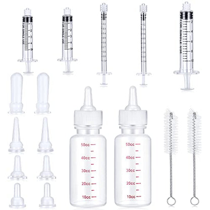 Sadnyy 17 Pcs Kitten Bottle Feeding Set Pet Nursing Kit Puppy Bottles for Nursing Milk with Syringes Silicone Nipples, Cleaning Brushes Nipple for Newborn Pet Dog Rabbit Goat Small Animals