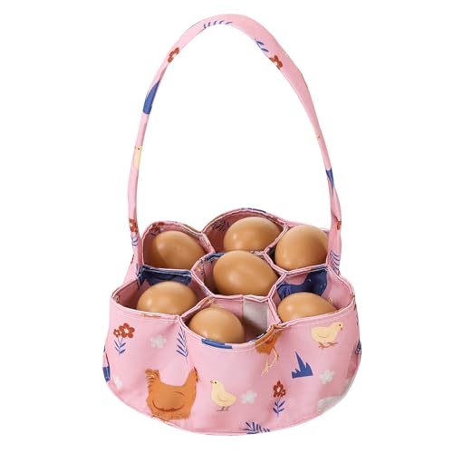 Egg Collecting Basket, Canvas Egg Basket for Gathering with 7 Pouches for Chicken, Duck, Goose, Bird, Various Poultry Collection (Cartoon Chicken Style 1) - style: Cartoon Chicken Style 1