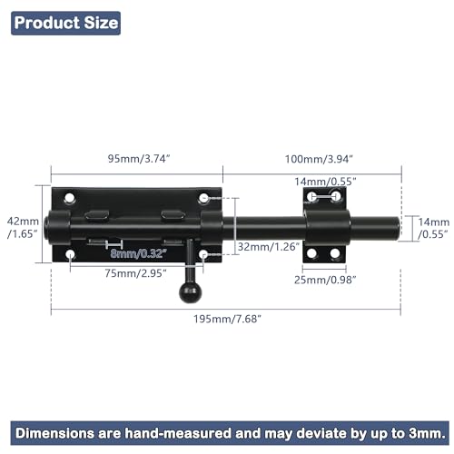 Alise Slide Lock SUS304 Stainless Steel Gate Latch, Slide Bolt Latch,Thickened Heavy Door Latch Lock,8 Inch Black Barrel Bolt Latch, Security Slide Latch Lock - color: Black, size: 8 Inch (Regular)