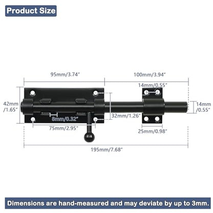 Alise Slide Lock SUS304 Stainless Steel Gate Latch, Slide Bolt Latch,Thickened Heavy Door Latch Lock,8 Inch Black Barrel Bolt Latch, Security Slide Latch Lock - color: Black, size: 8 Inch (Regular)