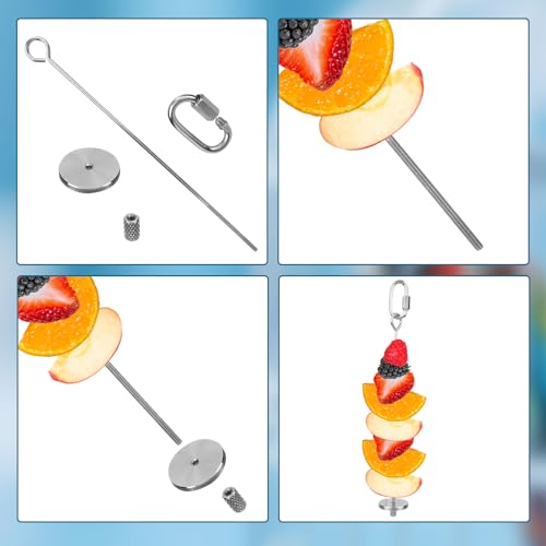 2pcs Rat Enrichment Toys, Premium Stainless Steel Bird Treat Skewer Food Holder Hanging Slow Feeder for Fruits Vegetables Ideal Cage Accessories Mouse & Bird Rodent Foraging Puzzle Toy(Silver)