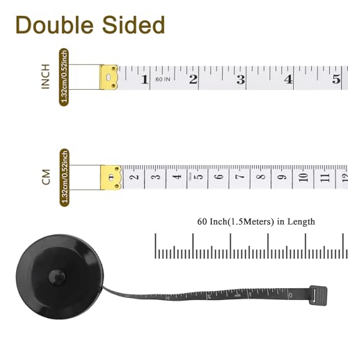 GDMINLO 2 Pack Tape Measure Retractable Measuring for Body Fabric Tailor Cloth Knitting Craft Weight Loss Measurements 60-Inch Soft Pink & Retractable Black Dual Sided Rulers