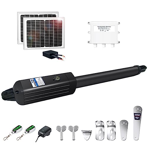 TOPENS A8S Automatic Solar Gate Opener for Heavy Duty Single Swing Gate Up to 18ft, Single Swing Gate Operator Battery Powered with Remote Control Kit Gate Motor Solar Panel Included - size: 880lbs