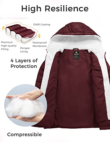 wantdo Women's Quilted Winter Coats Hooded Warm Puffer Jacket with Fleece Hood - color: Wine Red, size: X-Large
