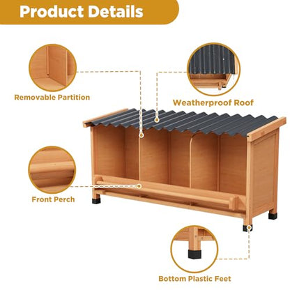 Nesting Boxes for Chickens,Chicken Laying Boxes for Hens,Nest Box | 3 Compartments, Wall Mount or Floor Use, PVC Roofing,Privacy Back Panel for Hens, Ducks, Chickens, Easy to Assemble&Clean - size: 37.1"L x 13.0"W x 18.2"H