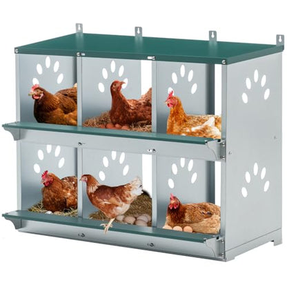 10-Bay Galvanized Steel Nesting Box for Chickens and Ducks, Wall-Mounted Poultry Laying Coop with Ventilation, Durable Rust-Resistant Design for Backyard Farms (6-Hole,Green) - color: 6-Hole,Green