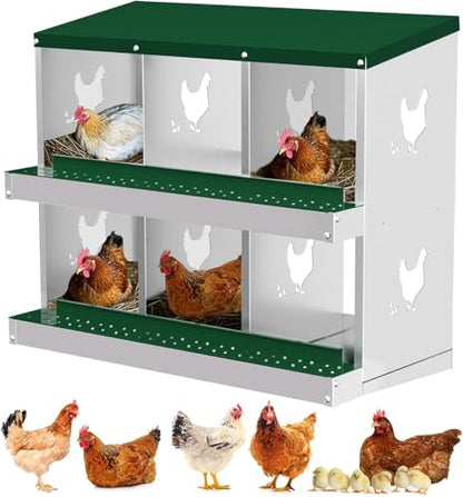 IDEALHOUSE Chicken Nesting Box, Galvanized Steel Laying Box with Rustproof & Roll-Away Egg Design, for Hens, Green 6 Compartment No Bracket - color: Green, size: 6 compartments (without bracket)