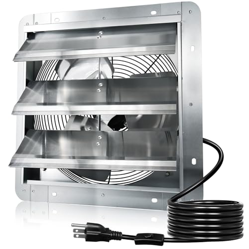 Hiorucet 7 Inch Shutter Exhaust Fan Wall Mounted with 1.8 Meters Power Cord, 760CFM Low Noise Aluminum Louvered Exhaust Fan for Greenhouse, Garage, Shop, Attics, Shed, Chicken Coop Ventilation Fan. - size: 7'' Exhaust Fan