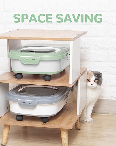 20-23 Lbs Dog Food Storage Container Airtight,Collapsible Pet Food Storage | Dog Food Container with Double Airtight Seal & Magnetic Lid,Cat Food Container with Wheels for Easy Moving,Small Jar,Scoop - color: Green&White