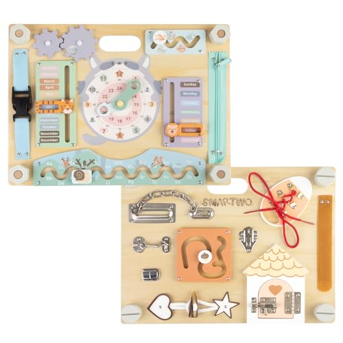 Double-Sided Wooden Busy Board for Toddlers, Sensory Activity Board, Montessori Travel Toy for Kids, Educational Toy for Autism, Ideal Choice for Baby Girls or Boys Birthday - style: Safari