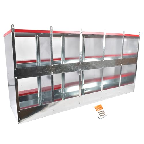 Chicken Nesting Boxes - 10-Compartment Metal Wall-Mounted Poultry Nest Box for Chickens, Hens, and Ducks - Easy Egg Collection - Large Vented Holes - Chicken Coop Equipment